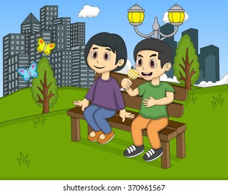 Children in the park cartoon vector illustration