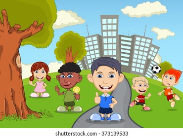 Children in the park cartoon vector illustration