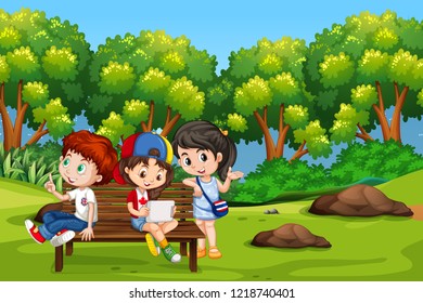 Children in park scene illustration