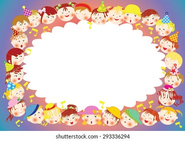 children in the party with blank border 
