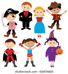 Children party costume. Kids costume vector illustration.