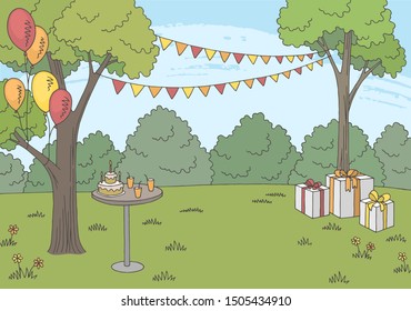 Children party graphic color landscape sketch illustration vector