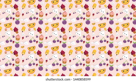 Children pattern background with summer themes. Wallpaper for kids with summer food