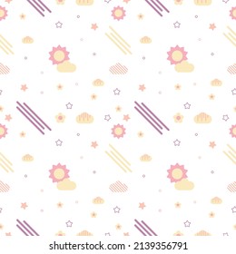 Children pattern. Clouds, stars, sun