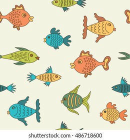 Children pattern with doodle fish for your design