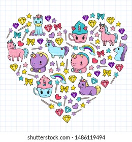 Children pattern with fairy tale unicors for kids clothes, posters, banners, shirts. Vector image with cartoon character.