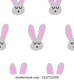 children pattern with gray bunnies on a white background drawing in a hand-drawn style