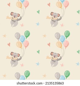 Los niños dibujan koala en globos de fondo beige