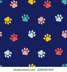 Children paw print pattern. Seamless pattern with animal footprints. Isolated vector illustration eps 10