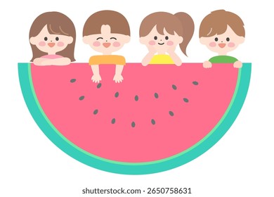 Children peeking out of watermelon