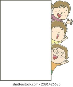 Children peeking through the white frame