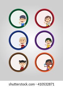 Children peeping behind placard cartoon vector illustration