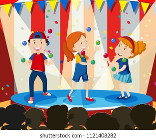 Children Perform Juggling on Stage illustration