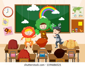 Children performing infront class illustration