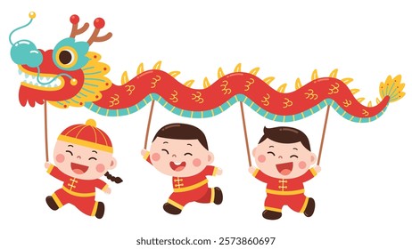 Children Performing Lion Dance for Celebration
