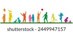 Children and pets colorful silhouettes on white background. Little girls and boys playing outdoor. Vector illustration.	
