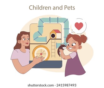 Children and Pets concept. A girl shares a tender moment with her pet hamster, showcasing the bond between children and pets.