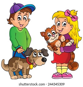 Children with pets theme 1 - eps10 vector illustration.