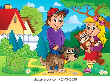 Children with pets theme 2 - eps10 vector illustration.