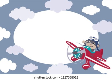 Children photo frame with monkey piloting a plane