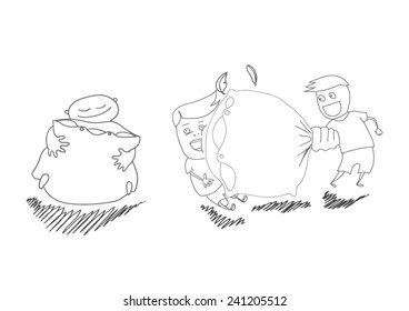 Children and pillows vector illustration