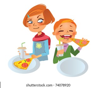 Children with pizza