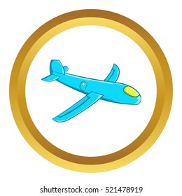 Children plane vector icon in golden circle, cartoon style isolated on white background