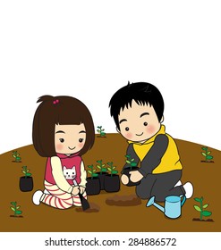 children planting trees on the ground