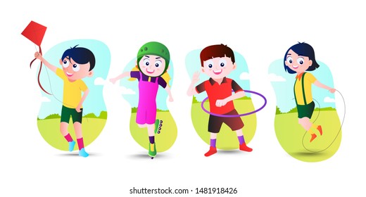 Children play around cartoon vector Illustration