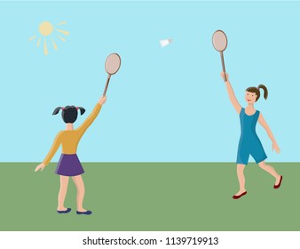 children play badminton