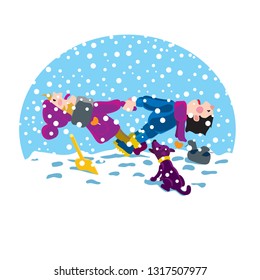 
Children play and catch snowflakes language