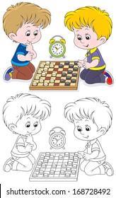 Children play checkers