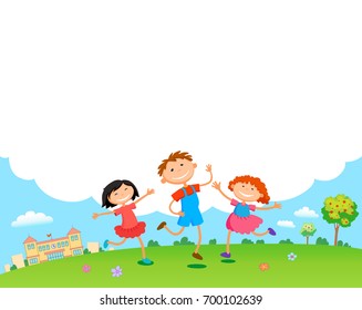 children play clouds design over sky background vector illustration