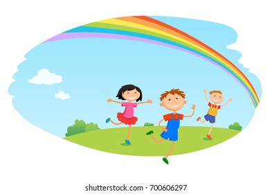 children play clouds design over sky background vector illustration cartoon