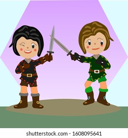 children play corsairs with swords