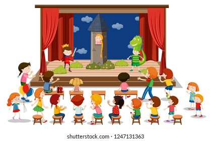 Children Play Drama On Stage Illustration
