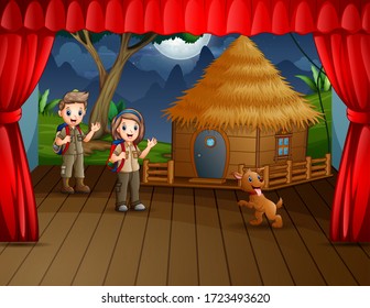 Children play drama on stage illustration