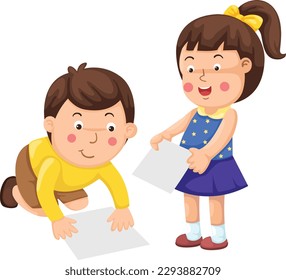 Kinder spielen pädagogisches Spiel, indem sie leere Vektorgrafik