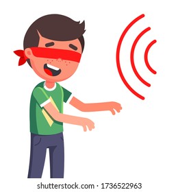 children play hide and seek. blindfold on the eyes of the child. Flat character vector illustration.