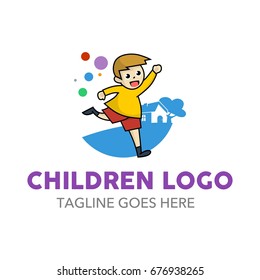 Children play and learn with joy logo template