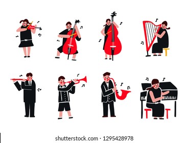 children play music instrument character design set