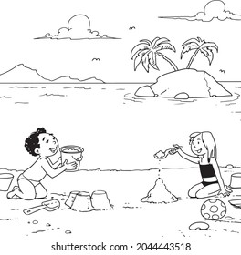 los niños juegan en la playa