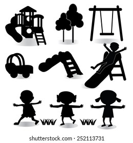 Children play on playground. Pictogram icon set .children playing in the park icon