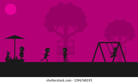 Children Play On The Playground On A Pink Background