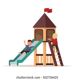 Children play on the playground. Vector illustration