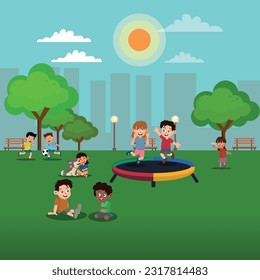 children play in the park vector illustration.
