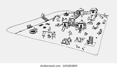 Children play in the playground.line drawing illustration