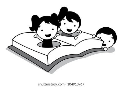 children play, read and hide at opening book