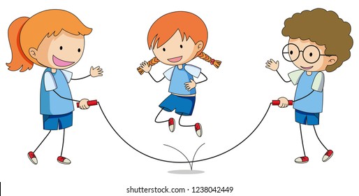 Children play rope jumping illustration