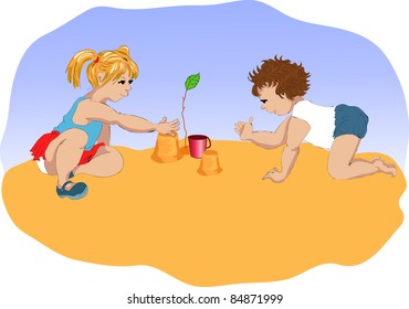 children play sand